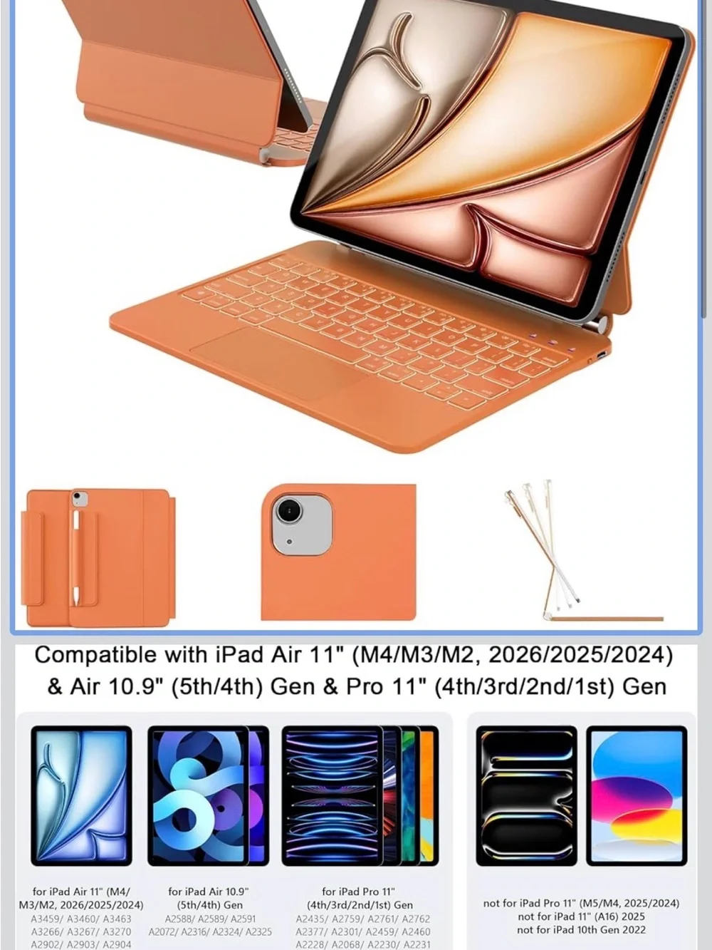 Raymcraft iPad 11” case with keyboard magic orange